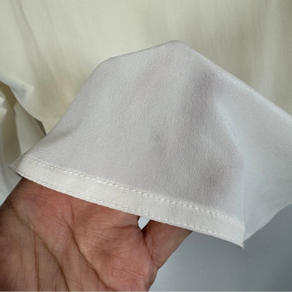 Sandro Paris Ivory Silk Blouse Size M Long Sleeve Minimalist V Neck Top - Picture 12 of 15